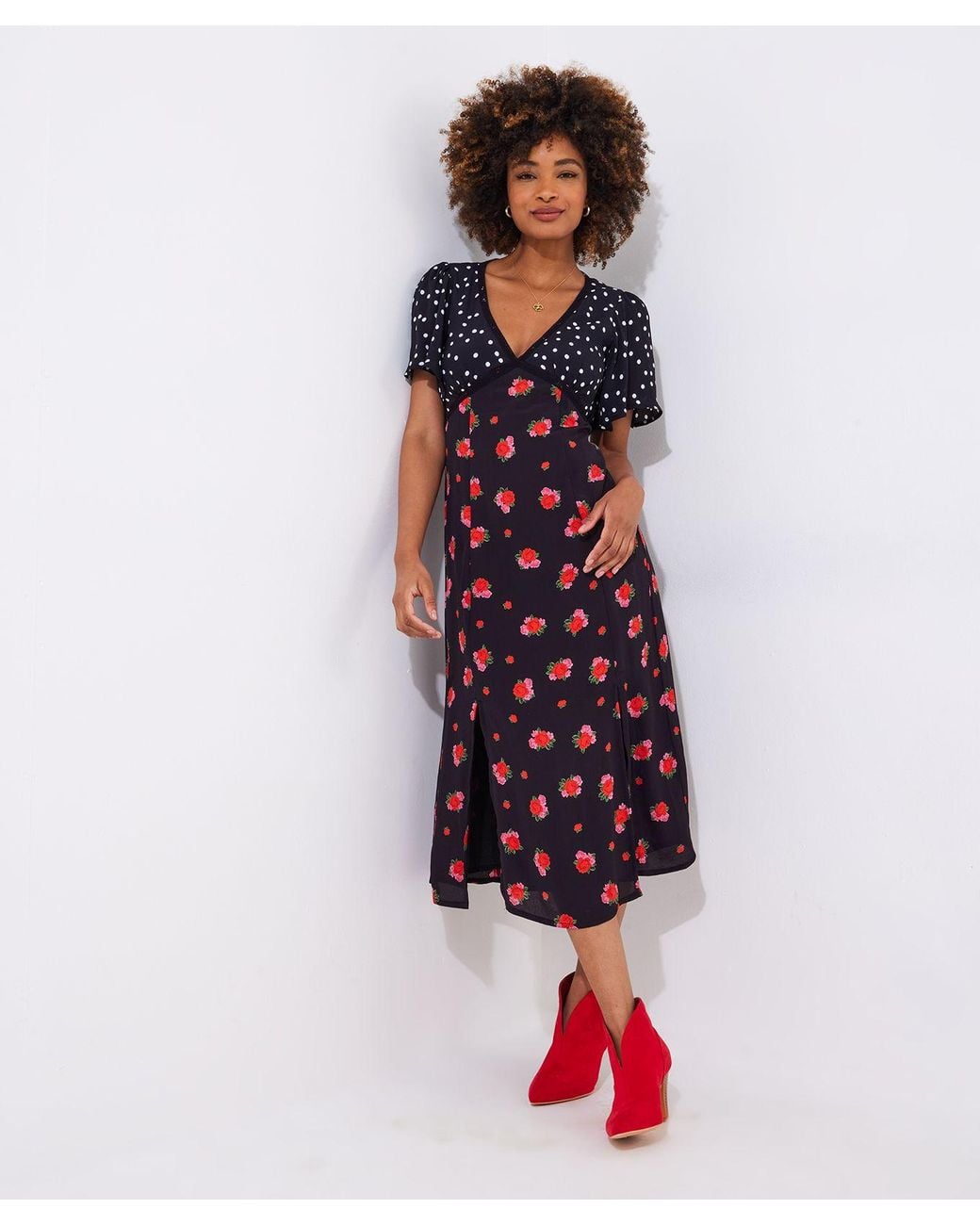Joe Browns Black Polka Dot Floral Lace Trim Midi Dress