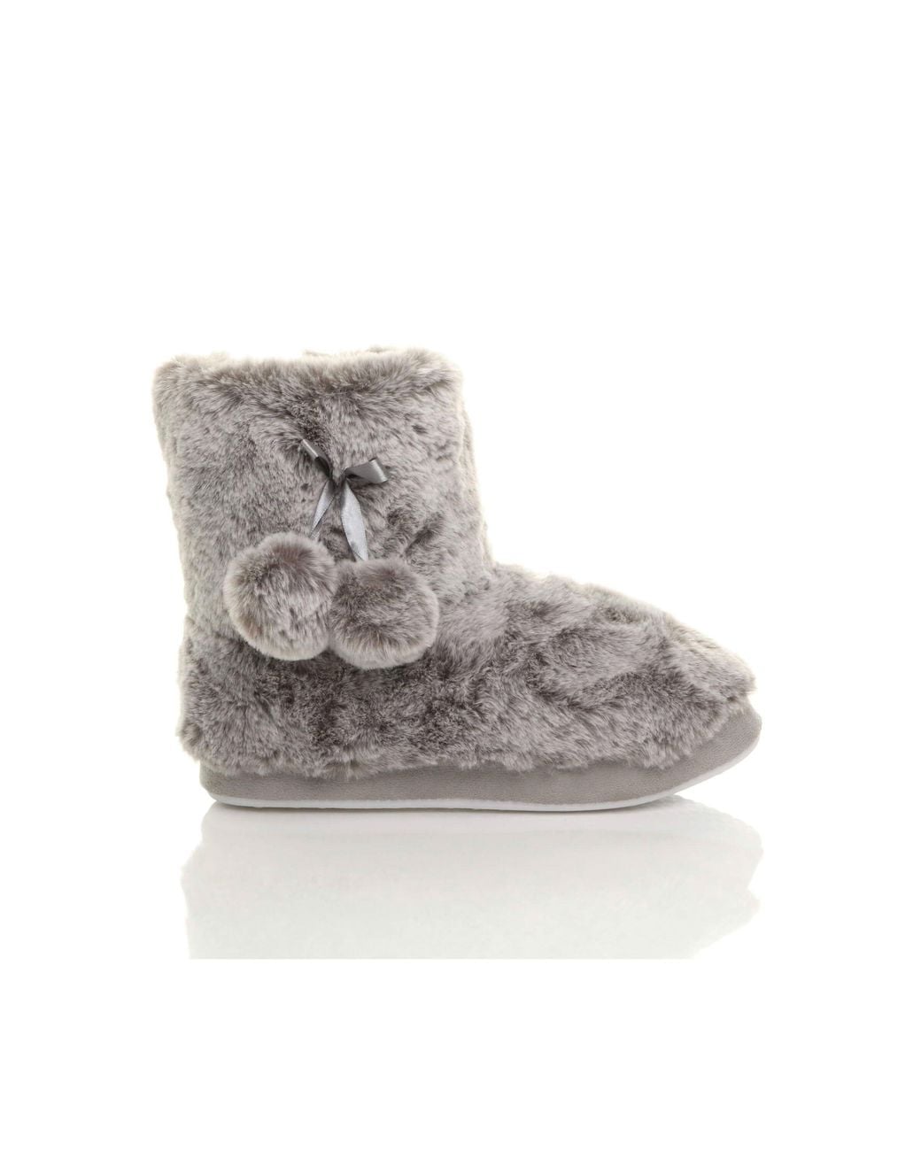 AJVANI Gray Faux Fur Lined Slip On Memory Foam Mules Slippers