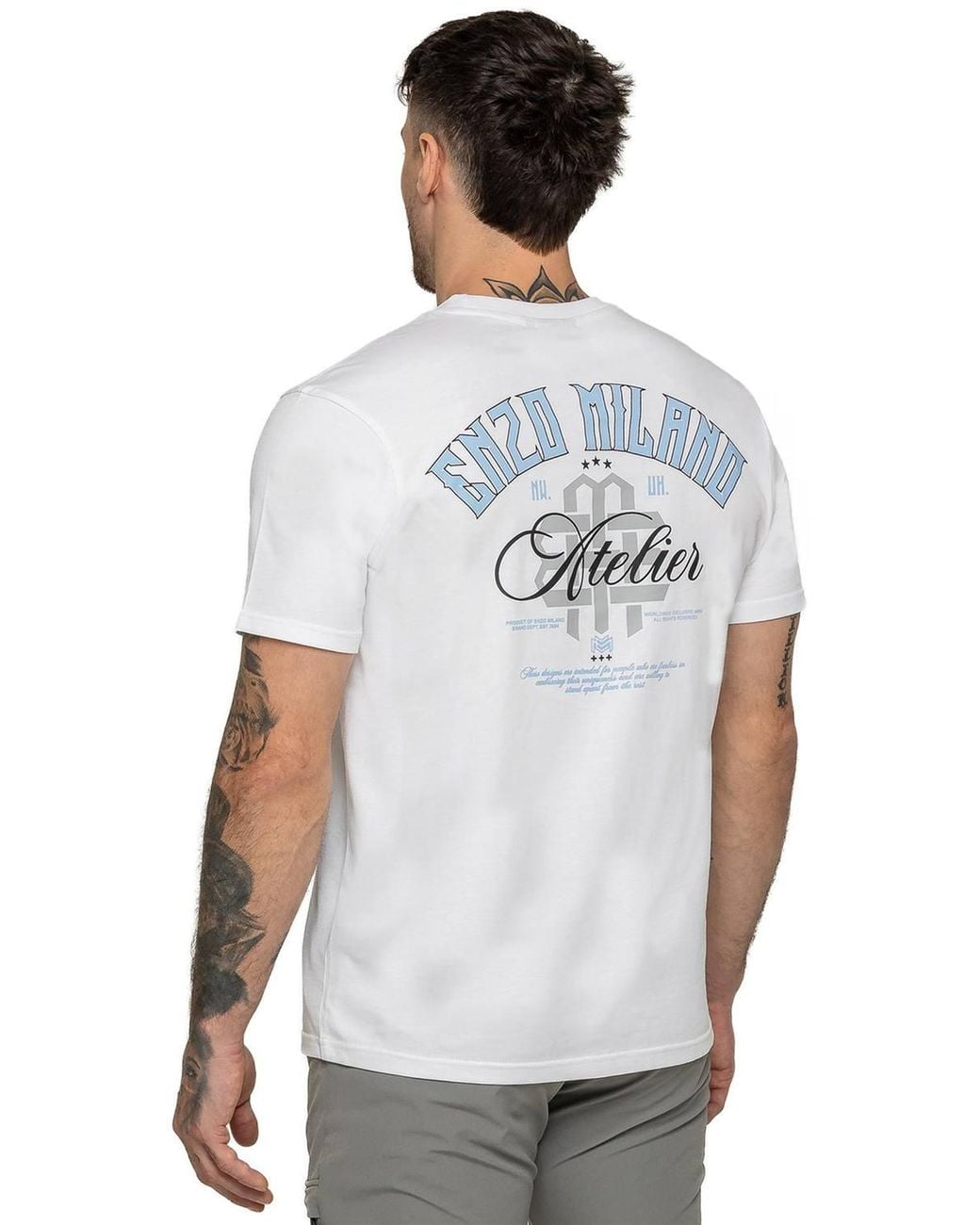 Enzo Gray Crew Neck Atelier Print T-Shirt for men