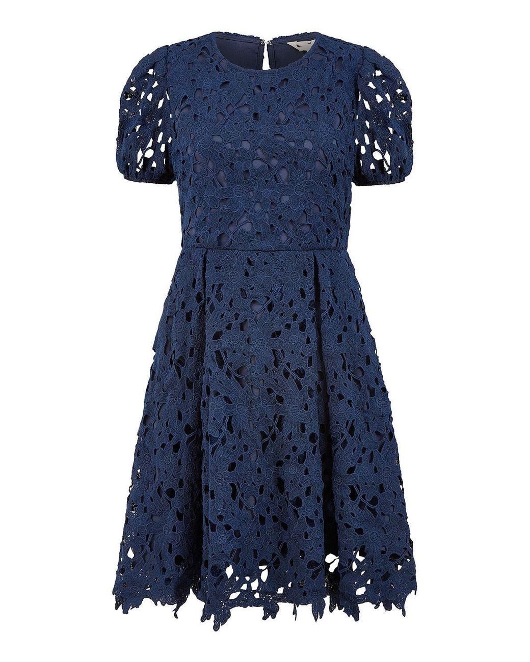 Yumi' Blue Lace Skater Dress With Puff Sleeves