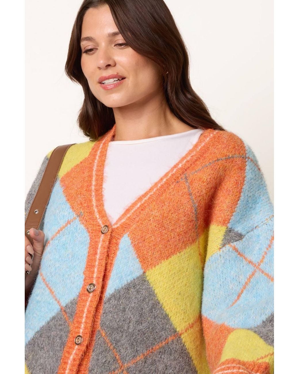 Blue Vanilla Orange Long Sleeve Button Up V-Neck Cardigan