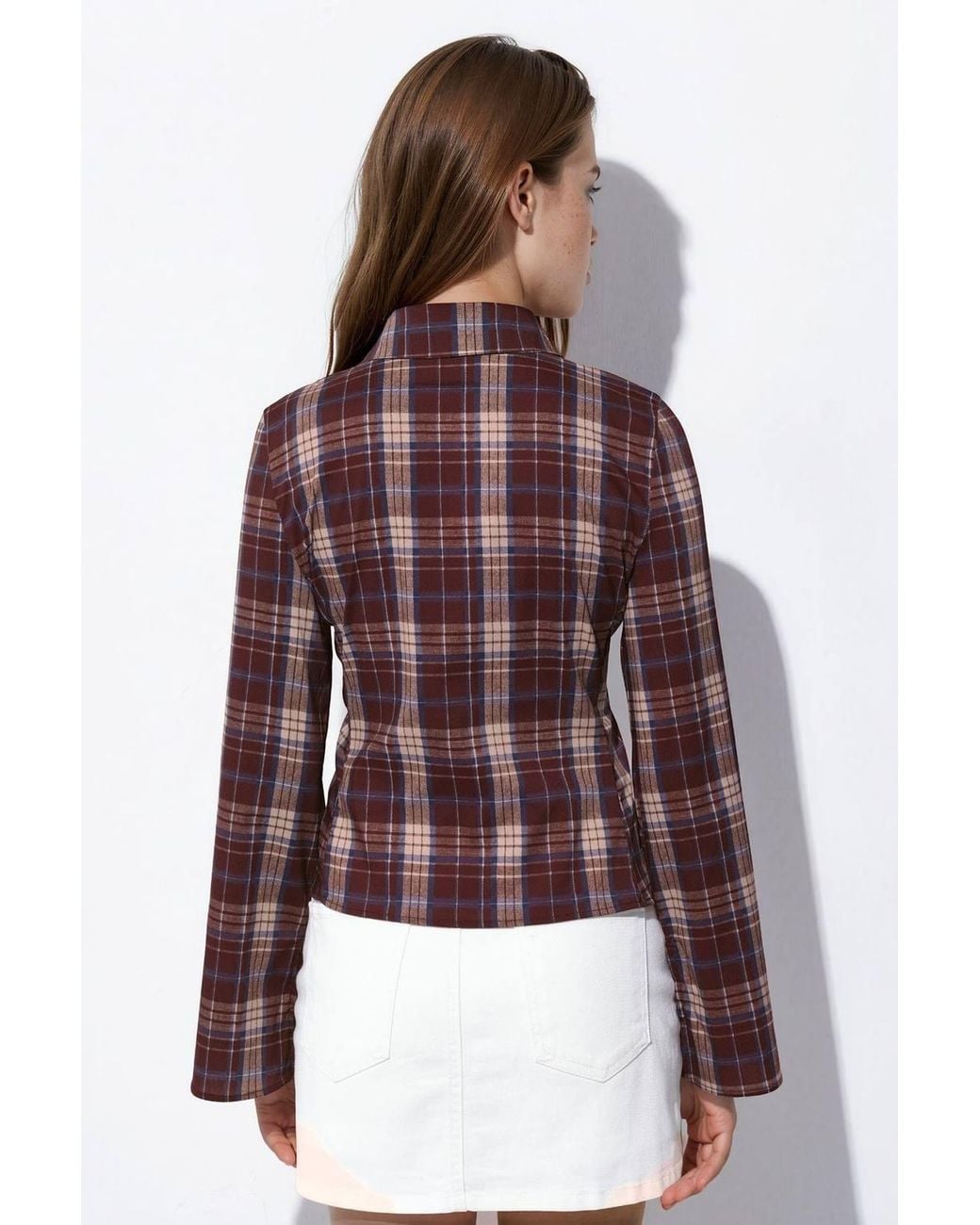 Hiccup Red Plaid Fitted Shirt With Hook-And-Eye Detail