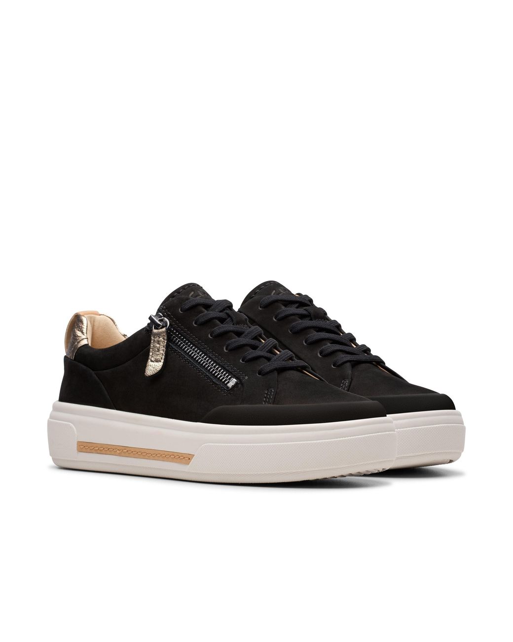 Clarks Black Hollyhock Zip Nubuck Trainers, Lace Up