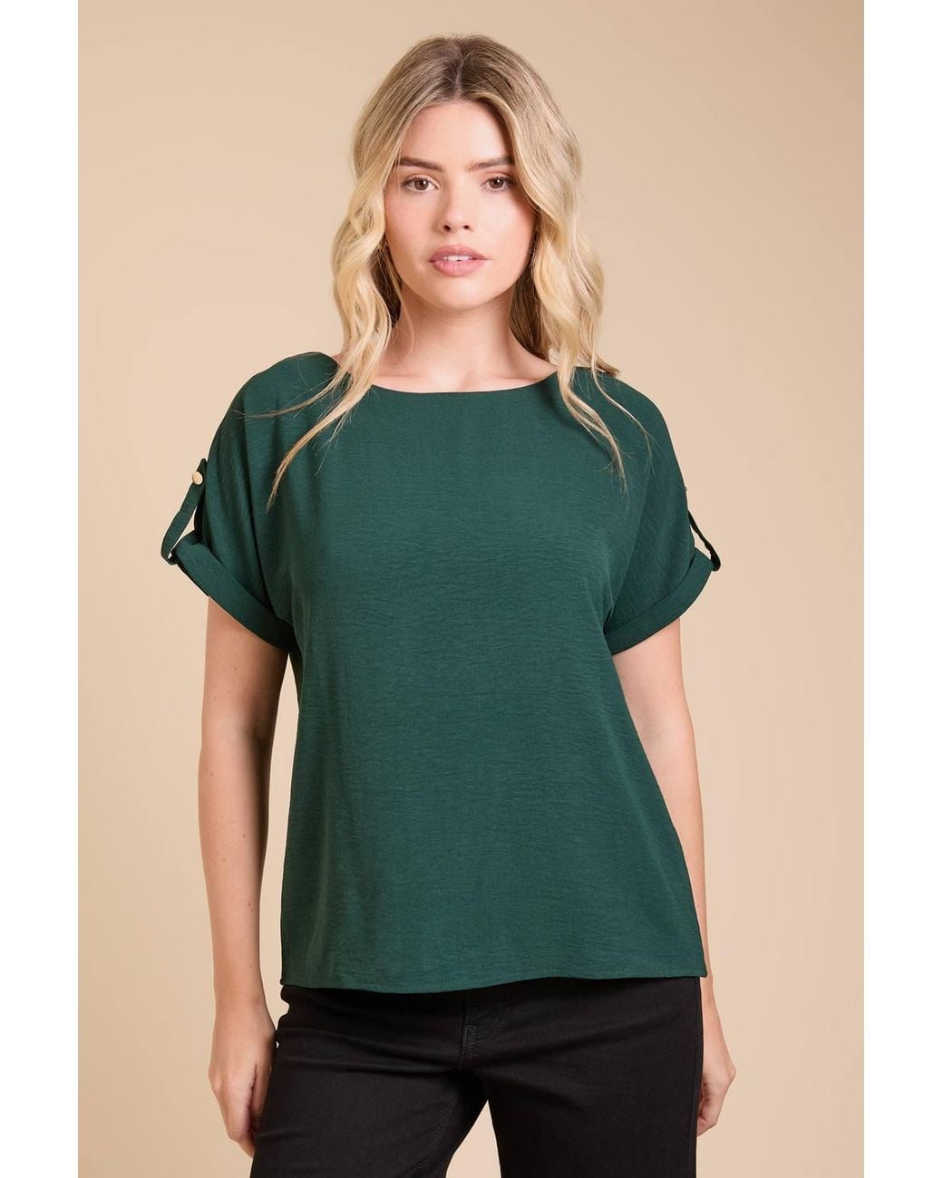 Dorothy Perkins Green Roll Sleeve Blouse