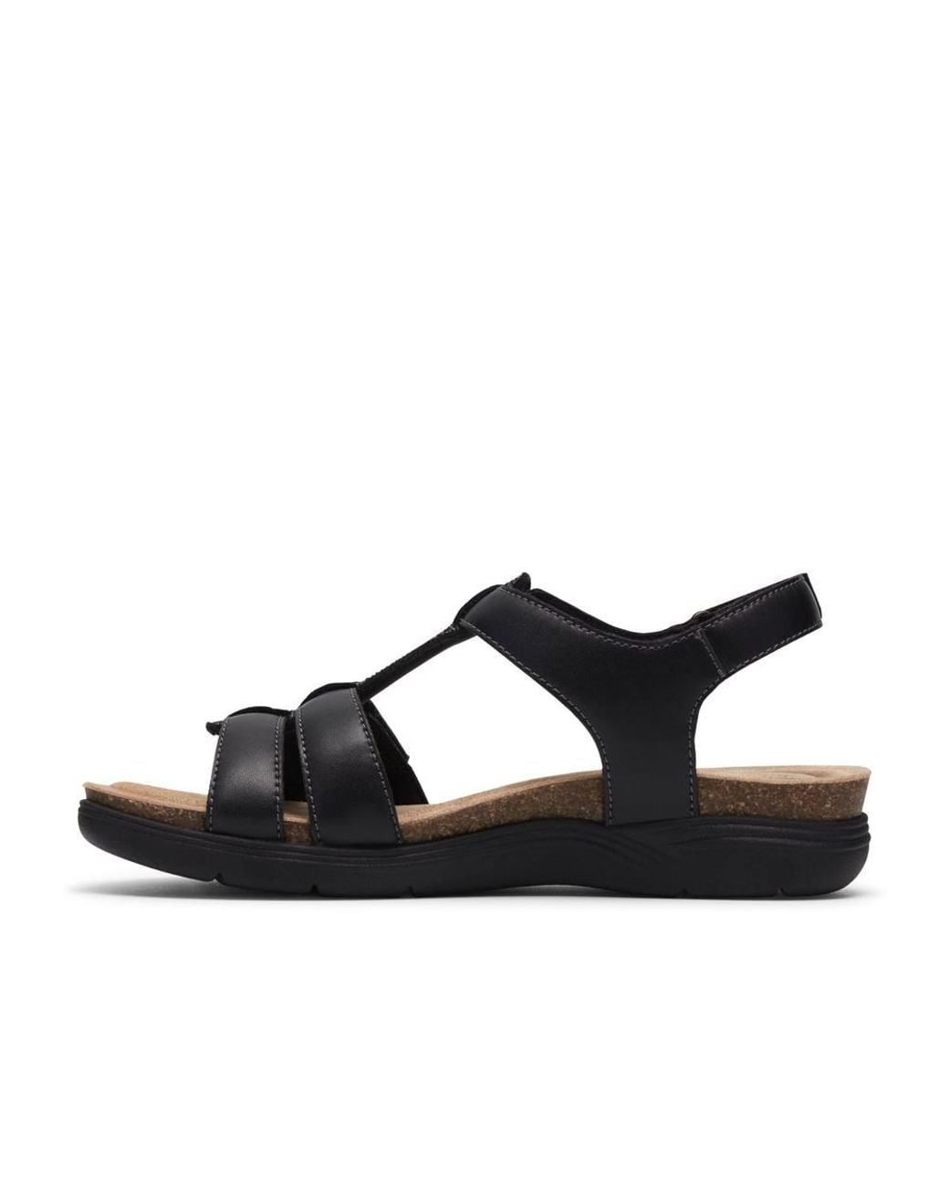 Clarks Black April Cove Leather Flat Sandals