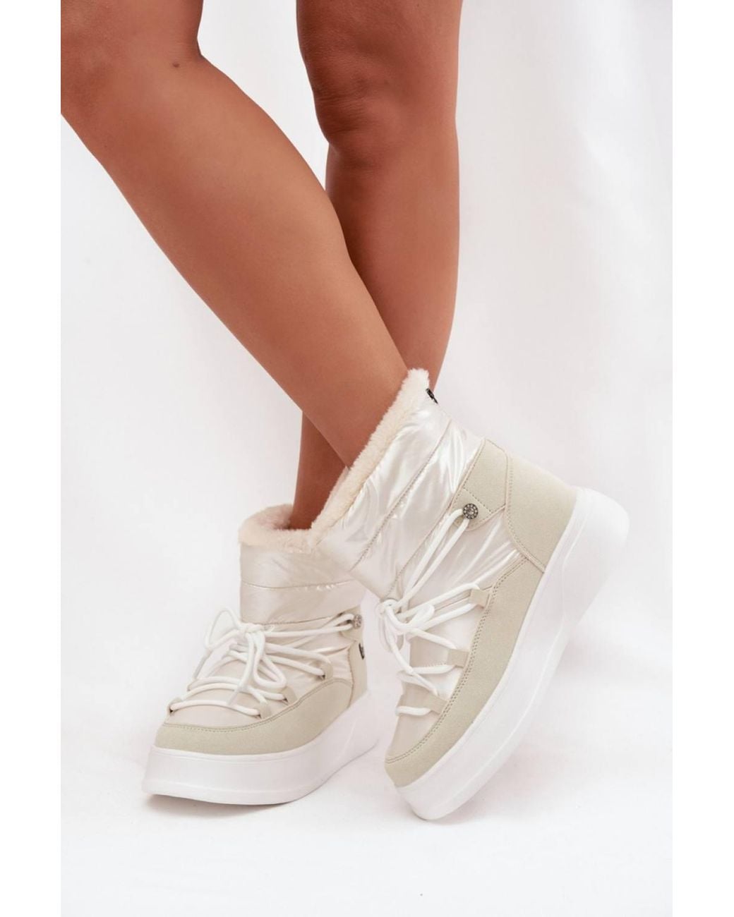 Love Lace White Winter Platform Lace-Up Snow Boots With Zip
