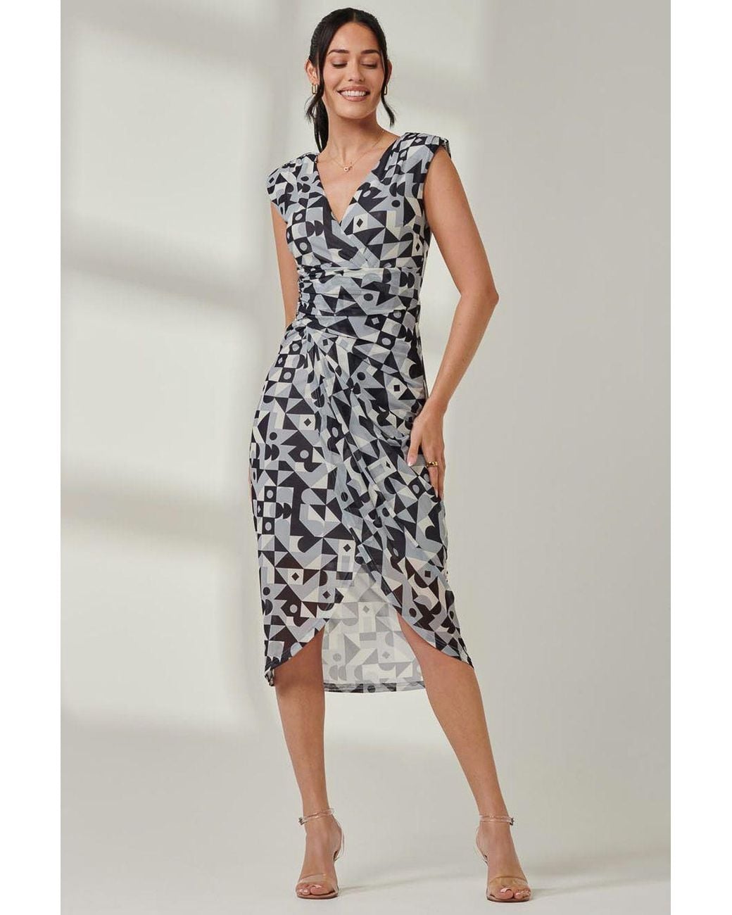 Jolie Moi Blue Mesh Wrap Ruched Bodycon Dress
