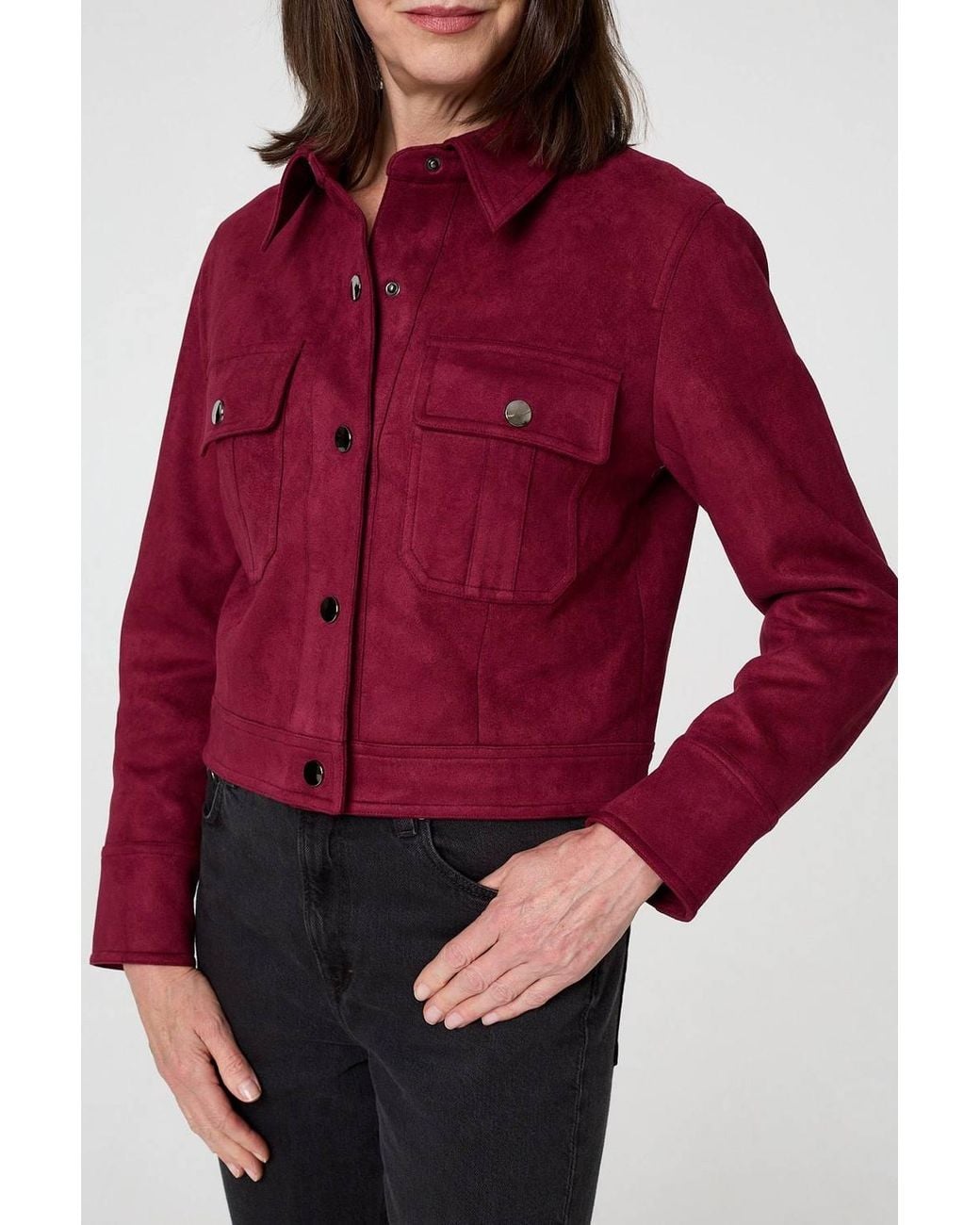 Izabel London Faux Suede Cropped Collared Jacket