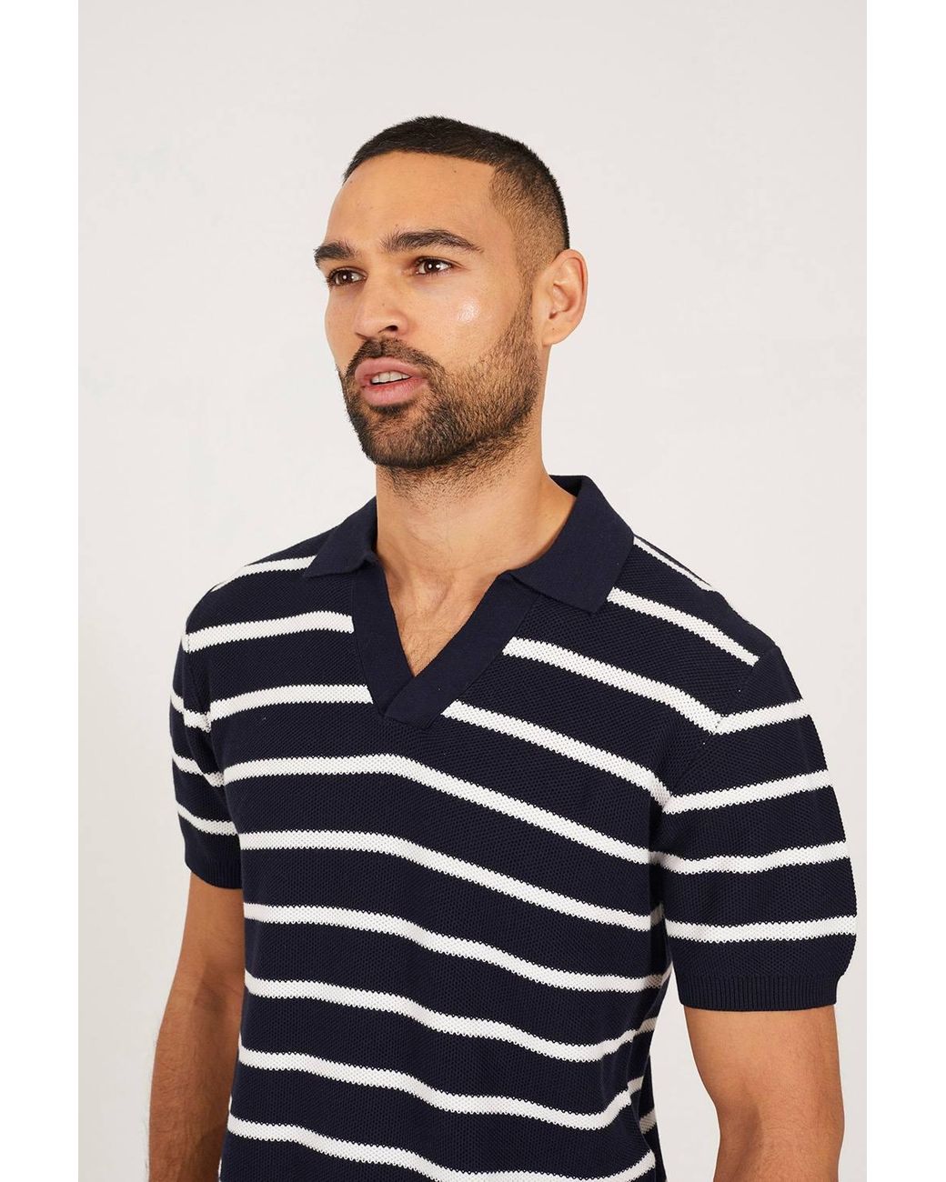 Brave Soul Blue Collared Jacquared Polo Shirt for men