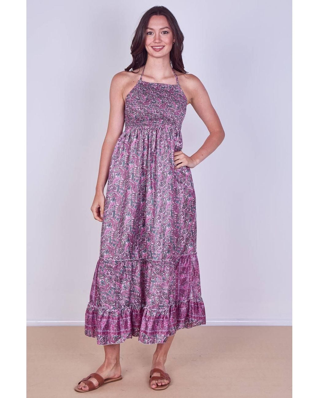ELAINA FASHION Purple Boho Paisley Halterneck Maxi Dress