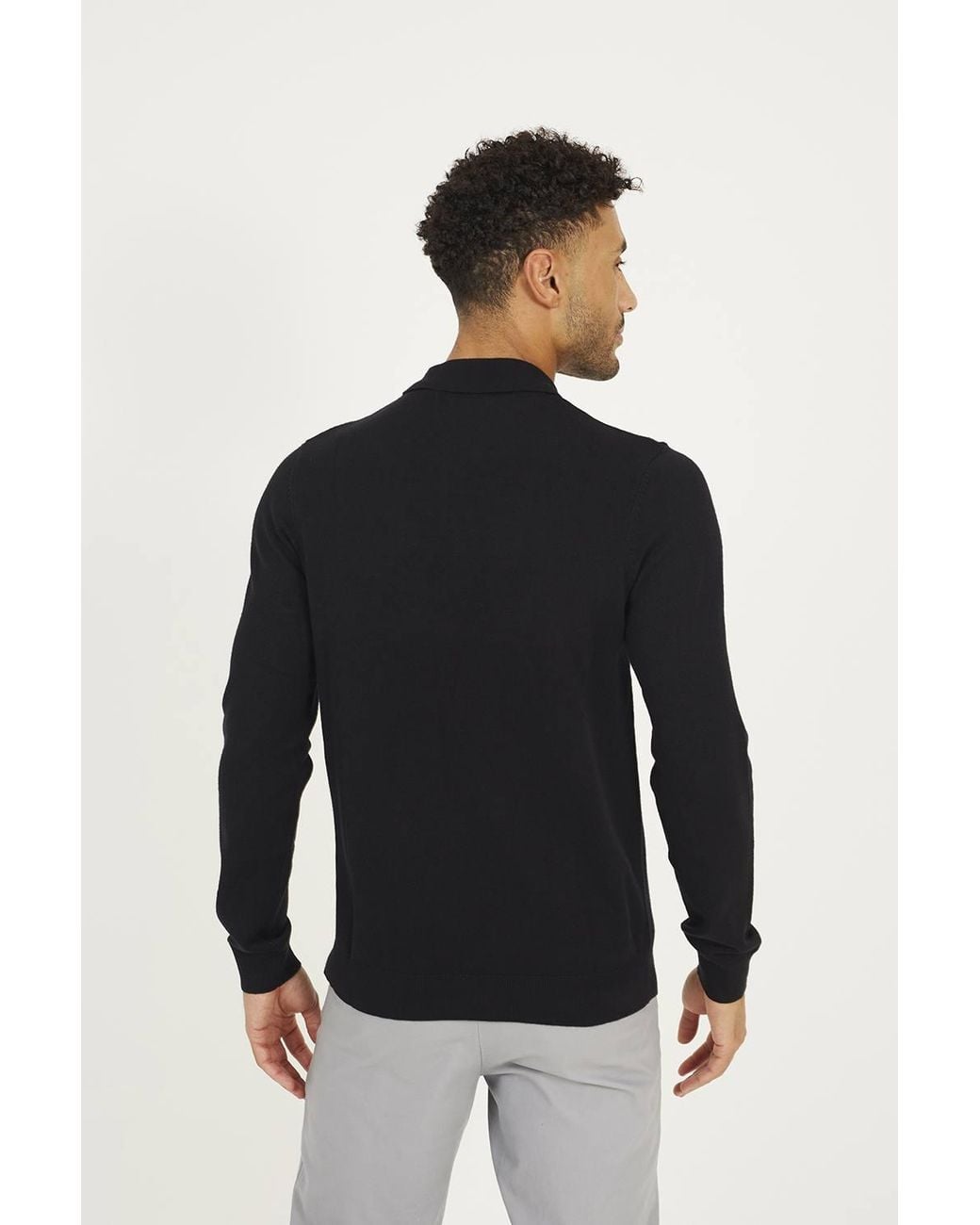Brave Soul Black Long Sleeve Knitted Polo for men