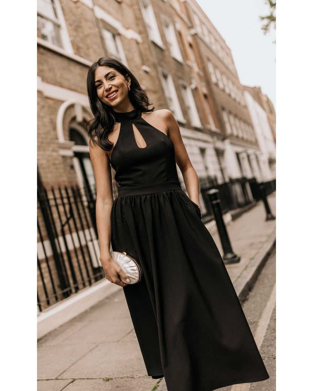 Little Mistress Black Halter Neck Keyhole Midaxi Dress