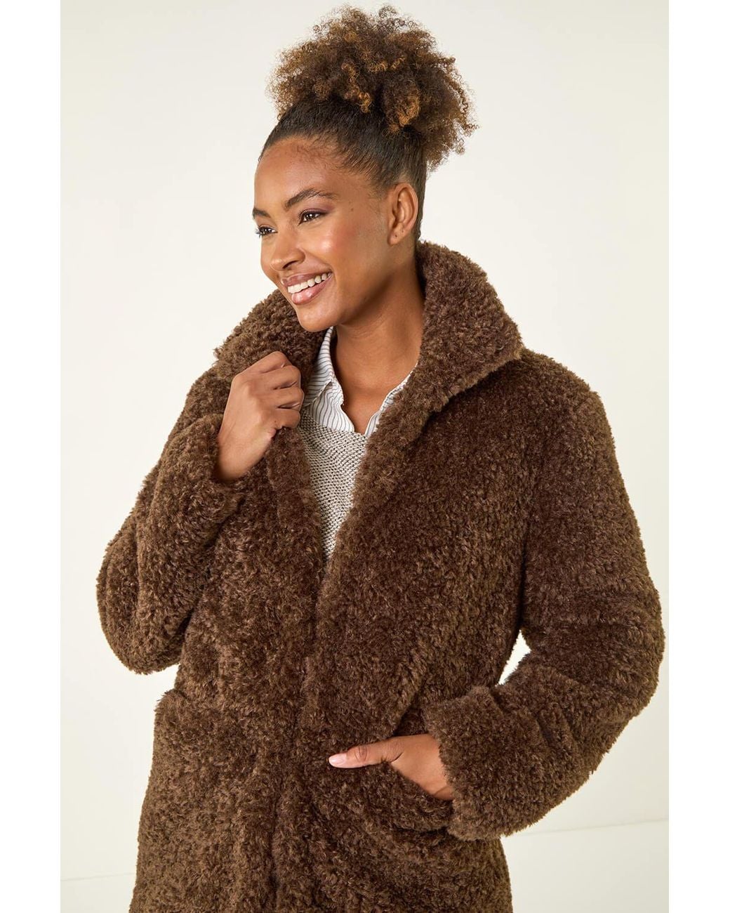Roman Brown Curly Soft Borg Coat
