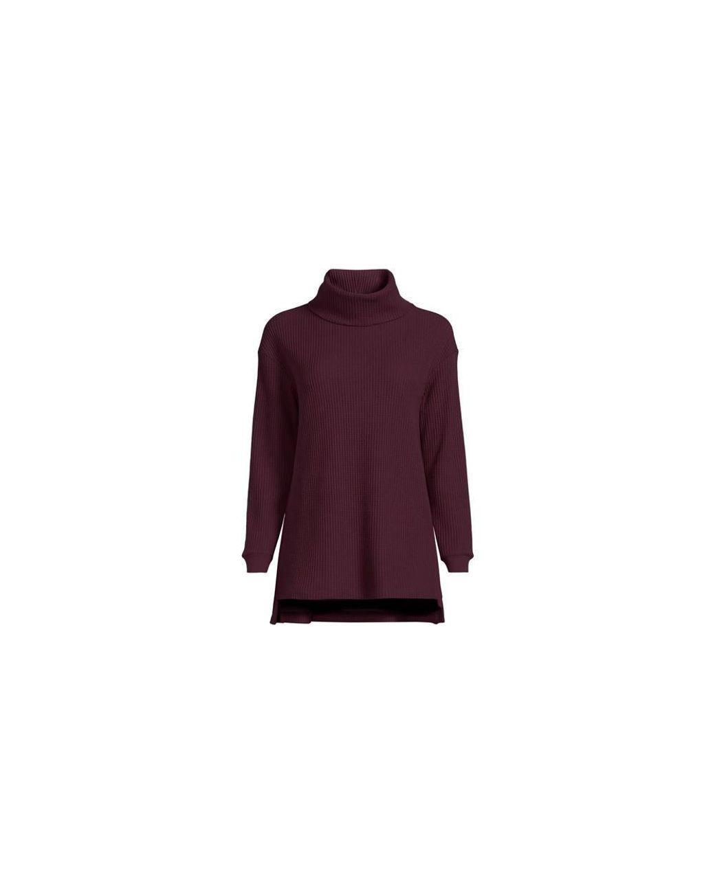 Lands' End Black Petite Long Sleeve Cowl Neck Waffle Tunic