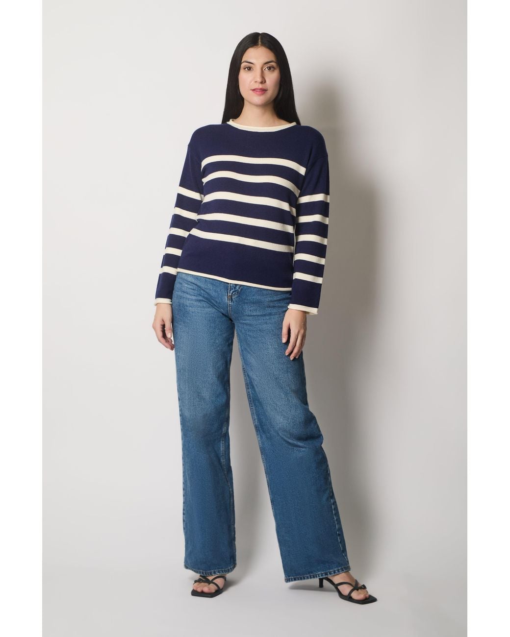 Solo Blue Round Neck Striped Jumper