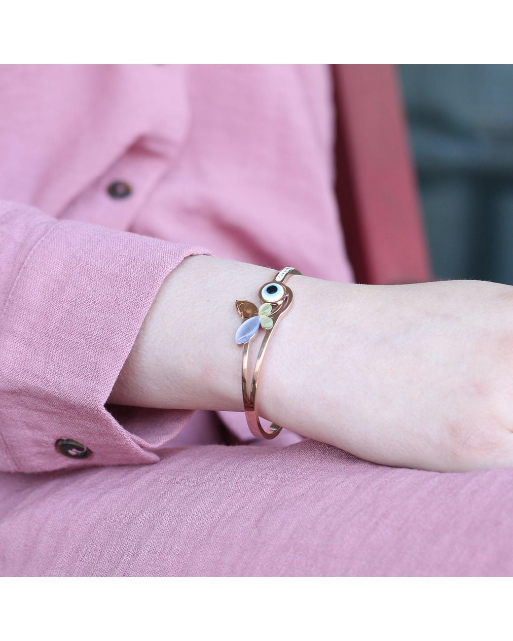 The Colourful Aura Natural Large Colourful Butterfly Evil Eye Open Cuff Bangle