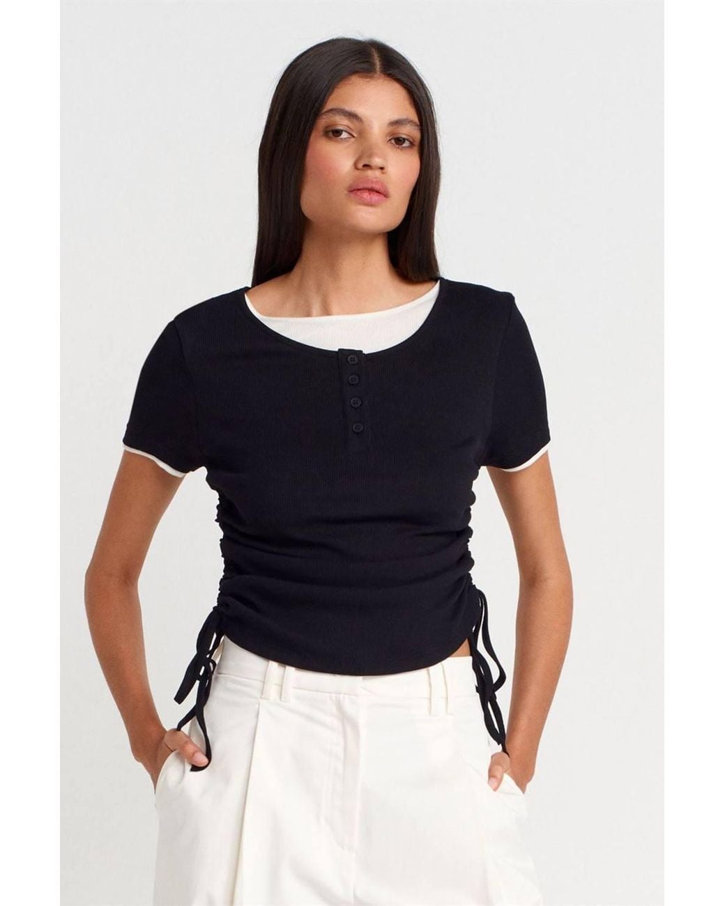 Dilvin Blue Cotton Slim Fit Crew Neck T-Shirt