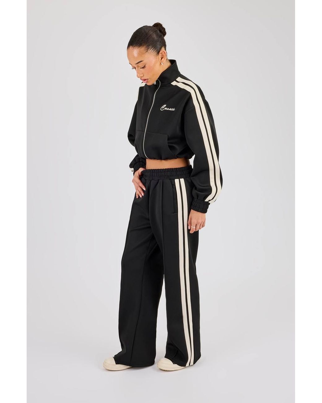 CERNUCCI Black Taping Cropped Funnel Neck Jacket