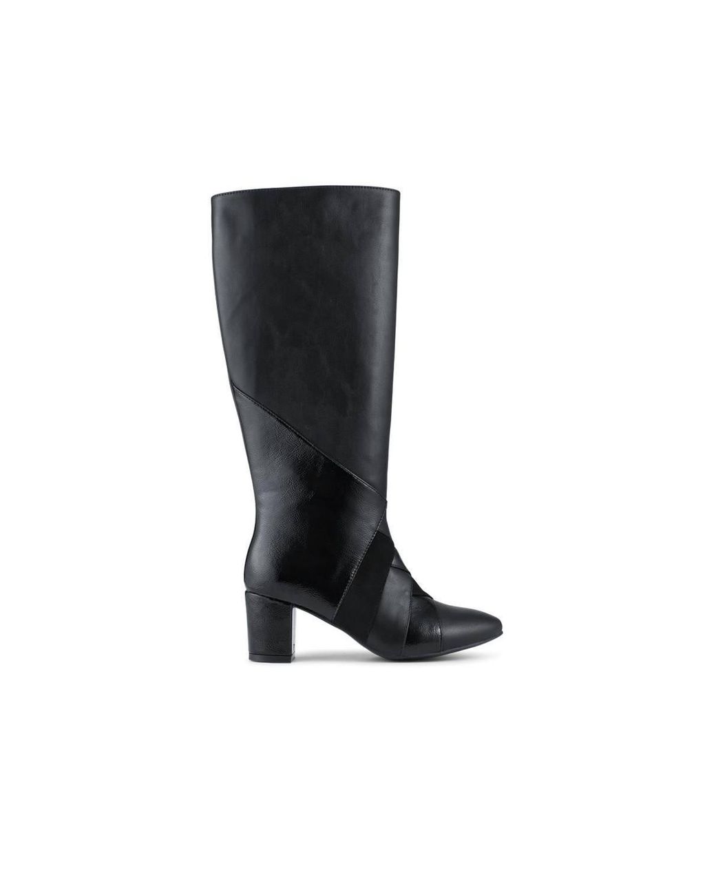 Pavers Black Block Heel Faux Leather Long Boots