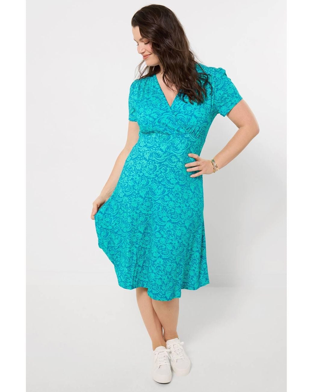 Joe Browns Blue Wrap Neck Jersey Dress With Floaty Hem & Underbust Seam