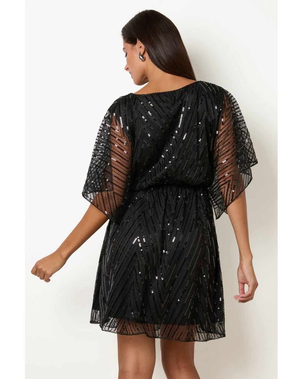 Blue Vanilla Black Elasticated Waist Short Sleeve Round Neck Mini Dress