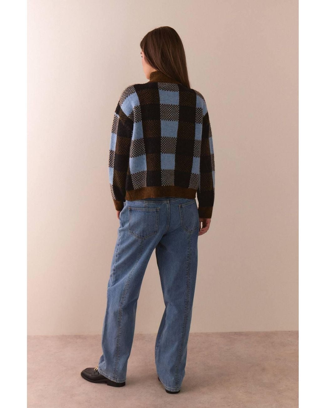 Warehouse Blue Seam Detail Mid Rise Pencil Leg Jean