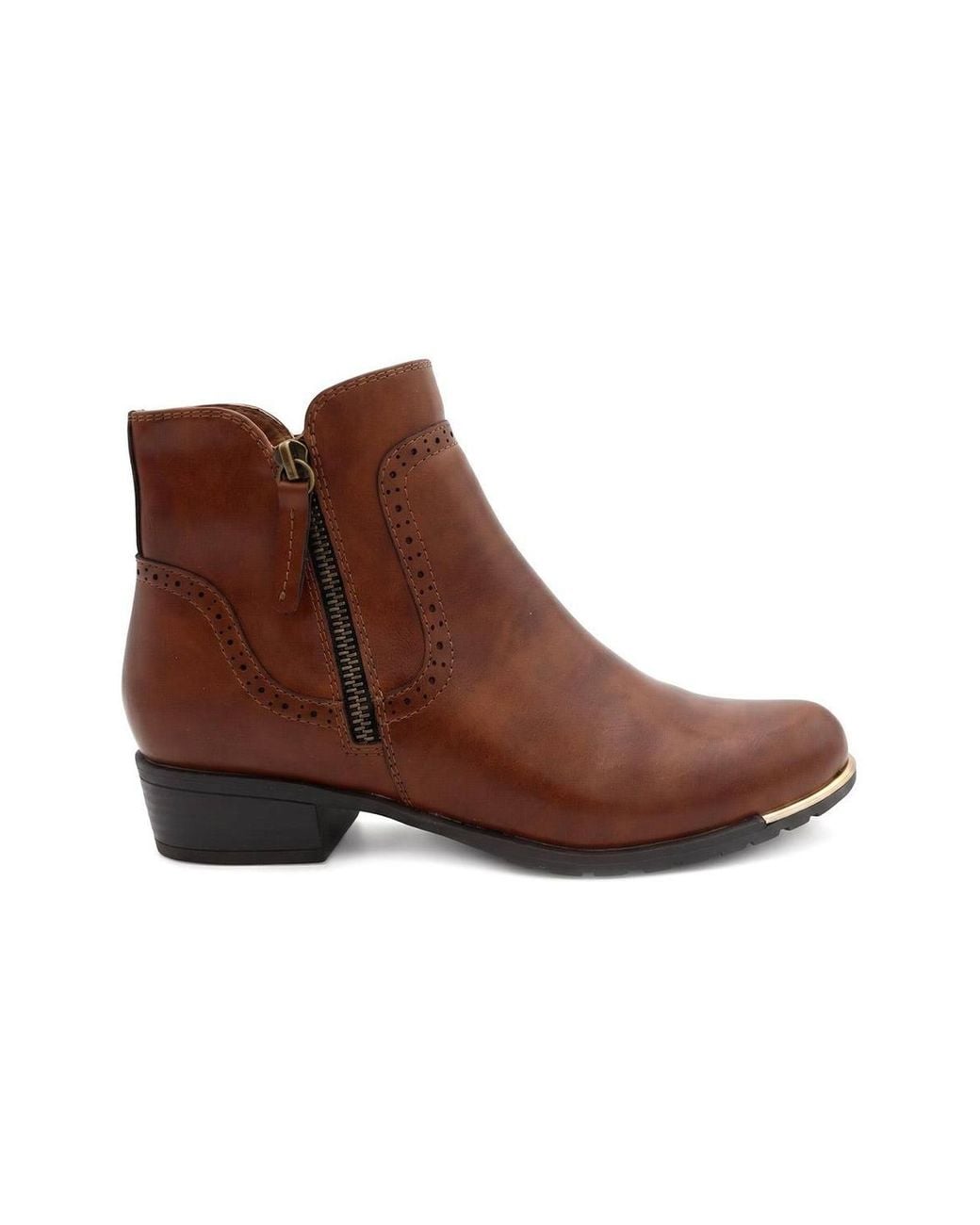 Pavers Brown Zip Fasten Brogue Trim Ankle Boots