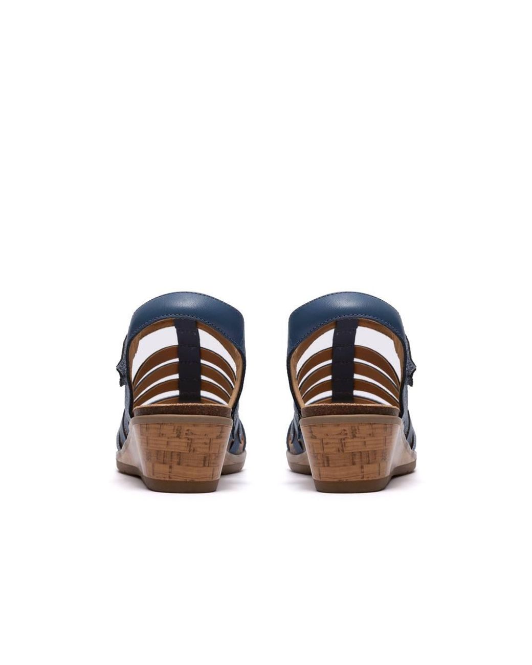 Clarks Blue Kacha Step Denim Leather Wedge Sandals