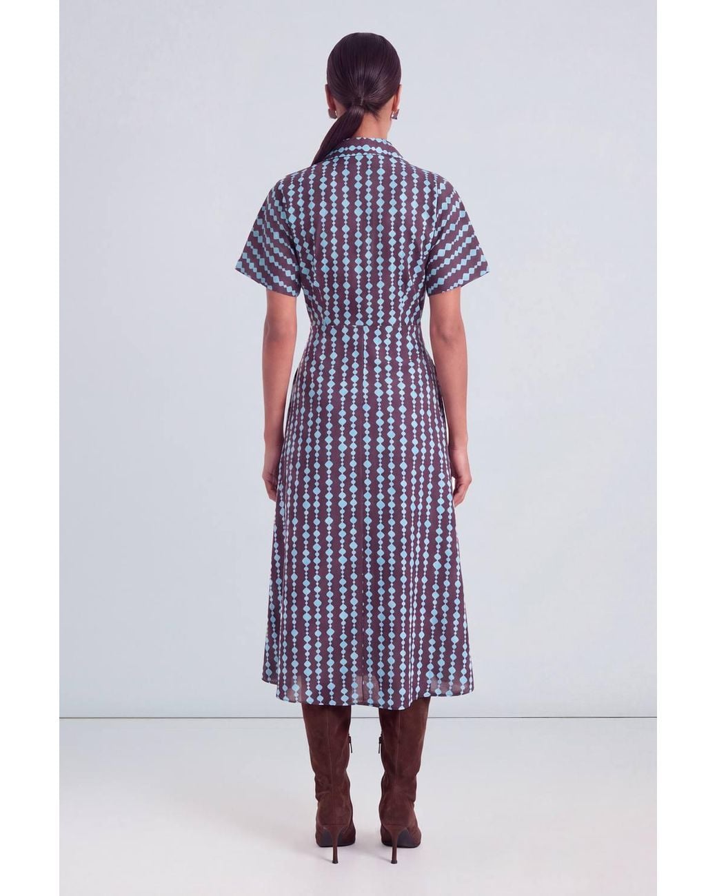 PRINCIPLES Blue Geo Belted Collar Midi Dress