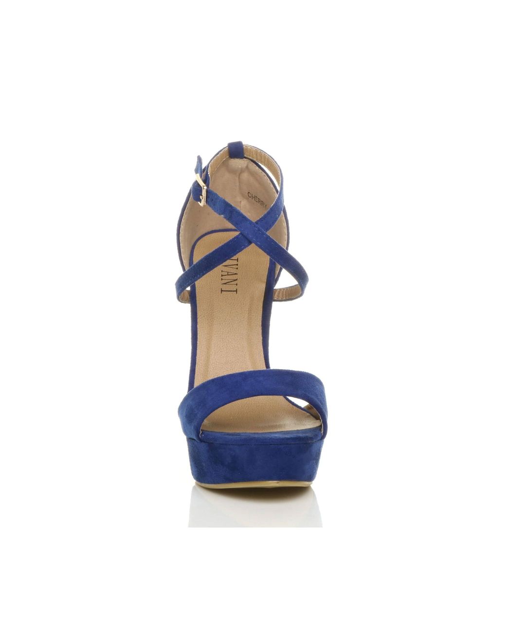 AJVANI Blue High Heel Crossed Straps Platform Sandals