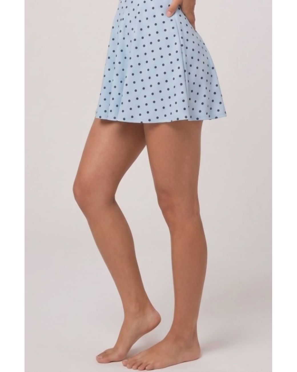 Stylewise Blue Polka Dot Halter Neck Tie Knot Open Back Mini Dress