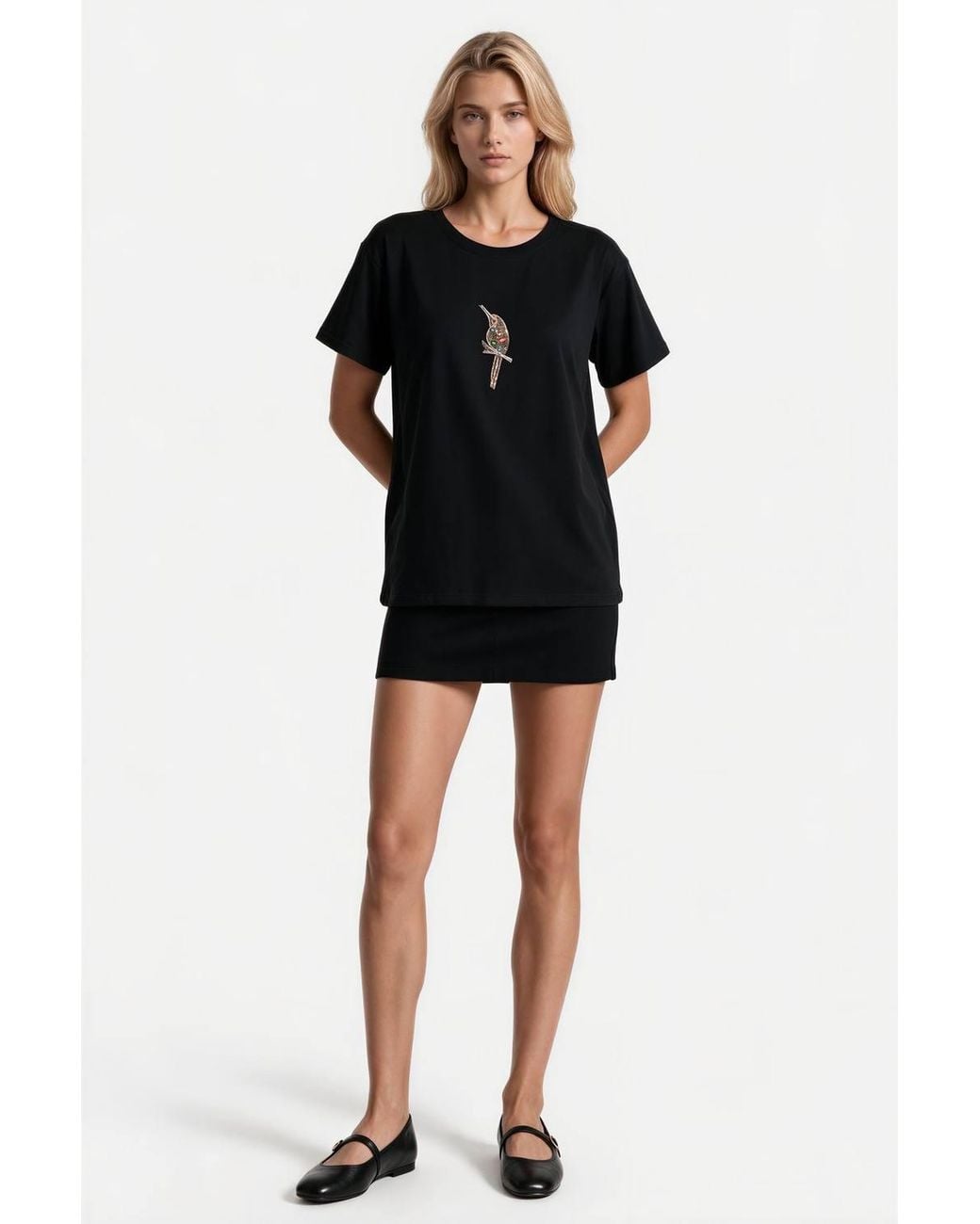 Msn-Collection Black Cotton T-Shirt