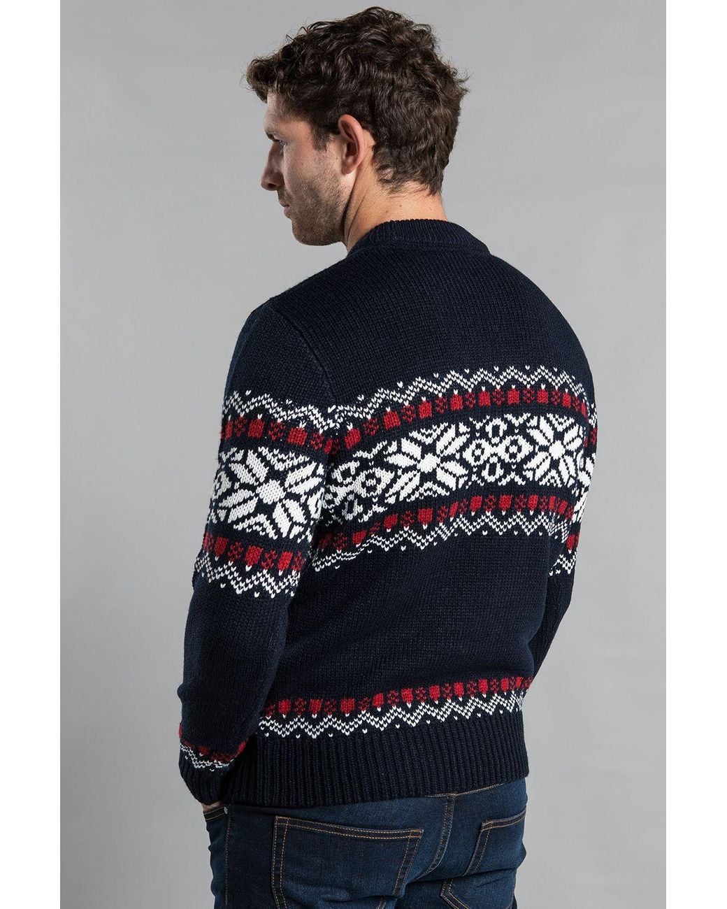 Tokyo Laundry Blue Crew Neck Jumper With Jacquard Print for men