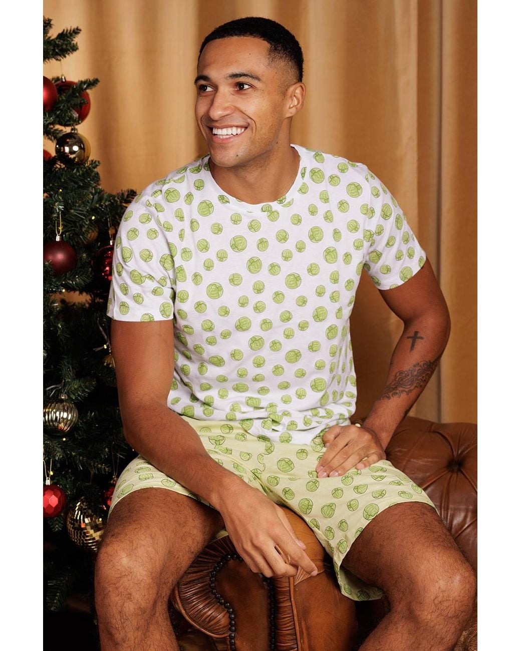 Brave Soul Brown Festive Sprout Print Pyjama Set for men