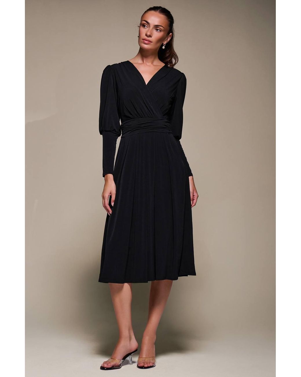Jolie Moi Blue Puff Long Sleeve Jersey Midi Dress