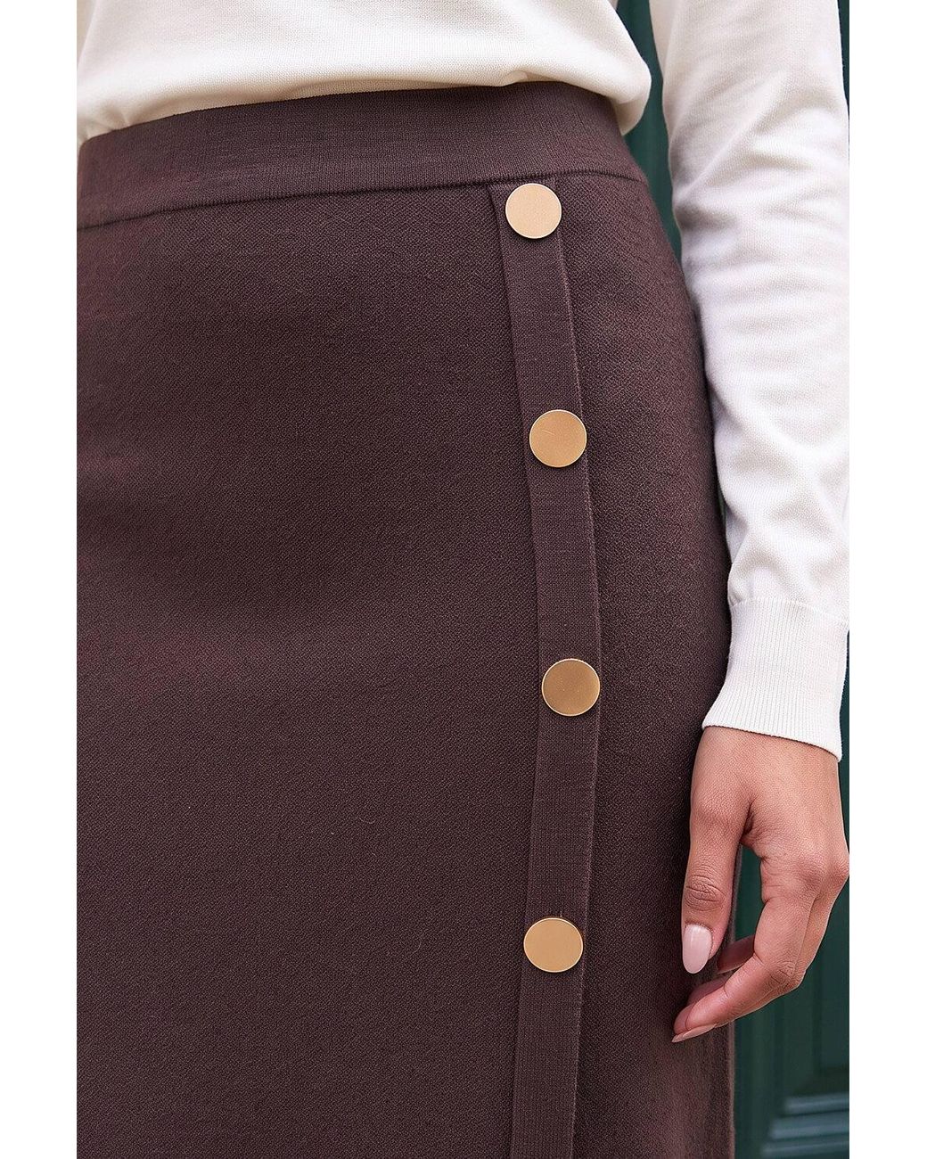 Roman Brown Button Front Wrap Skirt