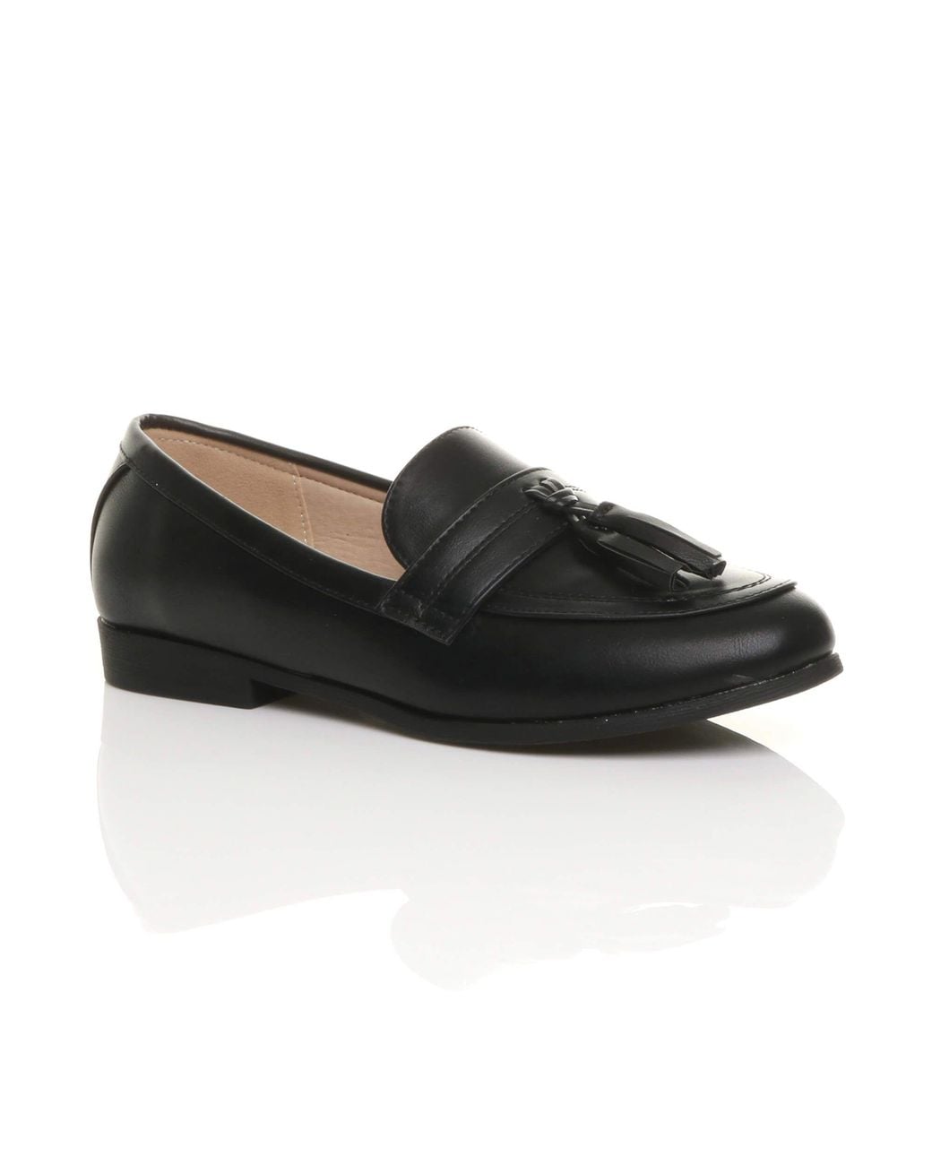 AJVANI Black Flat Heel Flats Faux Leather Loafers
