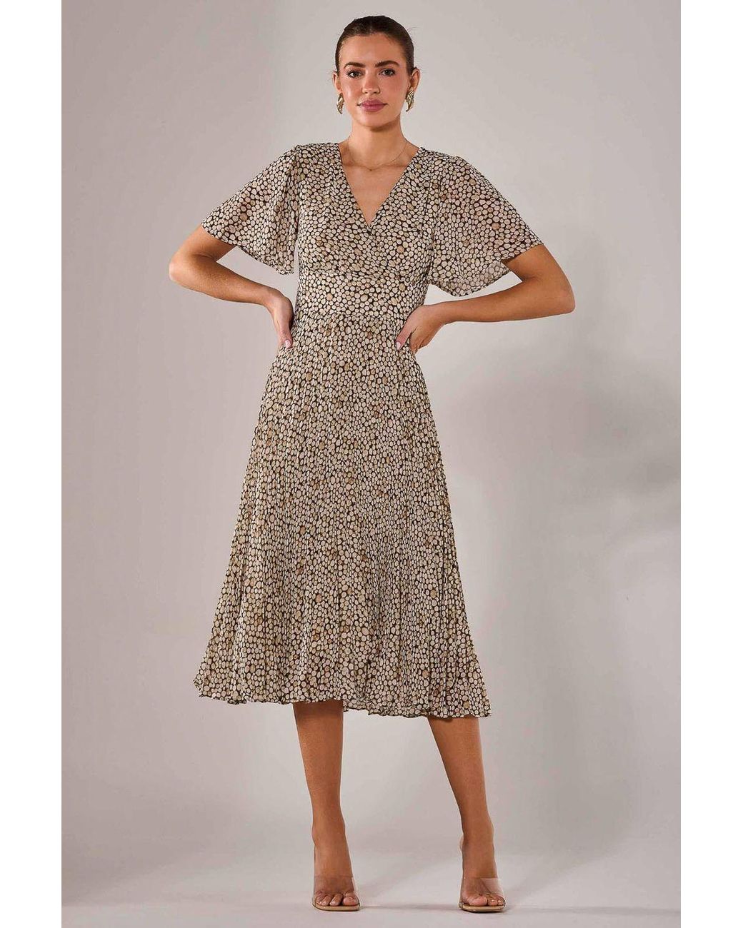 Jolie Moi Natural Chiffon Pleated Wrap Midaxi Dress