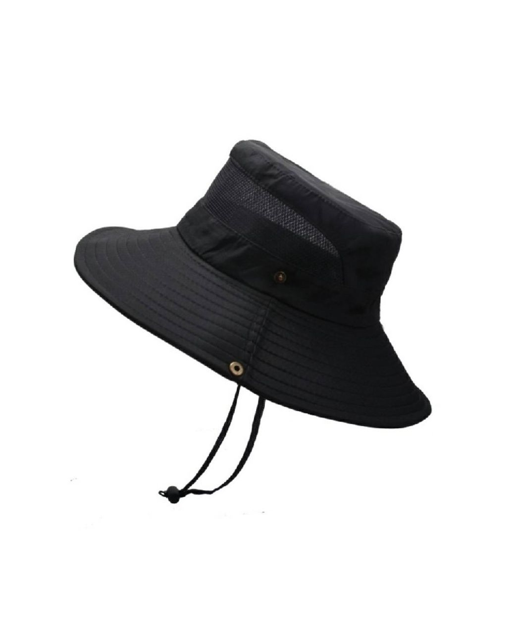 KDMD Black Foldable Wide Brim Uv Sun Hat With Adjustable Chin Strap