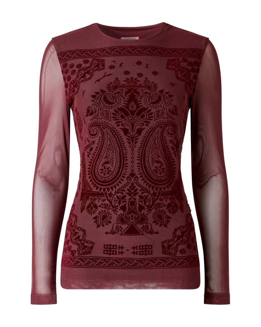 Joe Browns Red Long Sleeve Mesh Top With Flocked Print