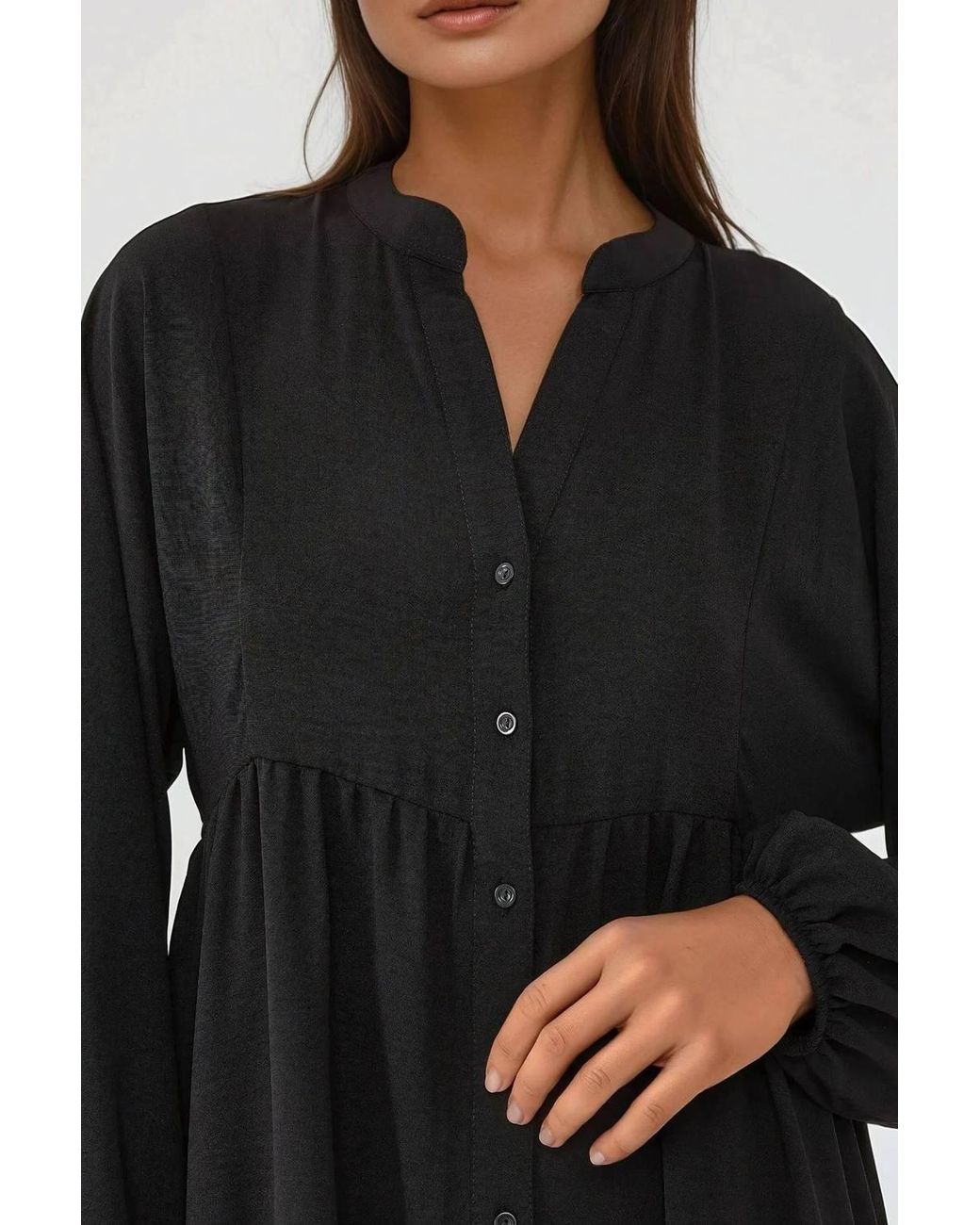 Hiccup Black Textured V-Neck Maxi Dress With Button Detail