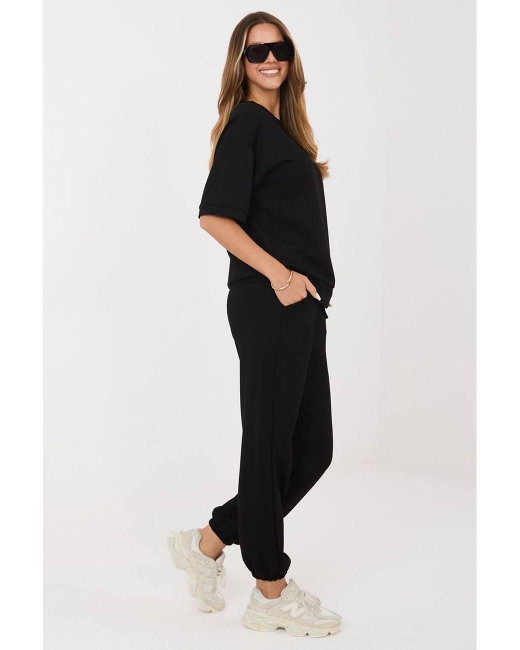 Love Lace Black Everyday Viscose Round Neck Sweatshirt Tracksuit
