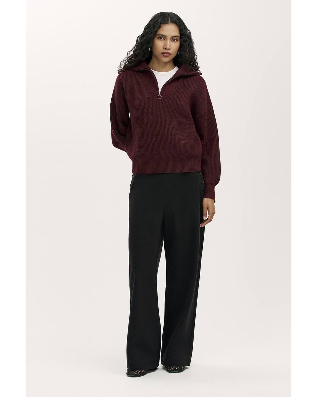 Finery London Red Maddy Funnel Neck Half Zip Jumper