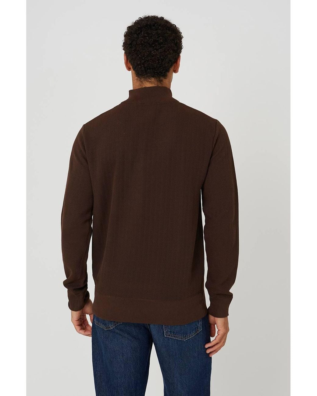 Brave Soul Brown Funnel Neck Quarter Zip Knitted Jumper for men