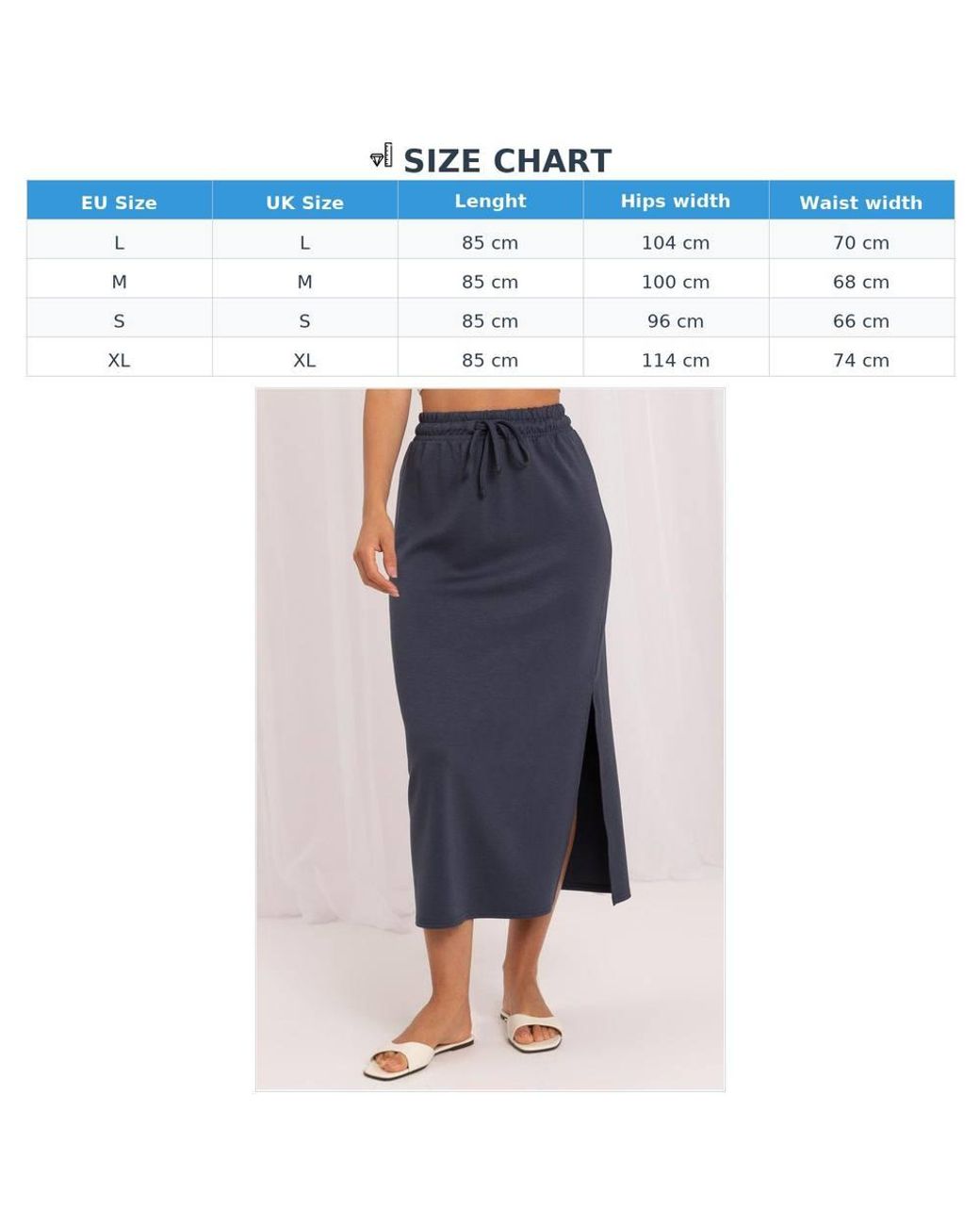 Love Lace Blue Everyday Viscose Knitted Skirt With Slit