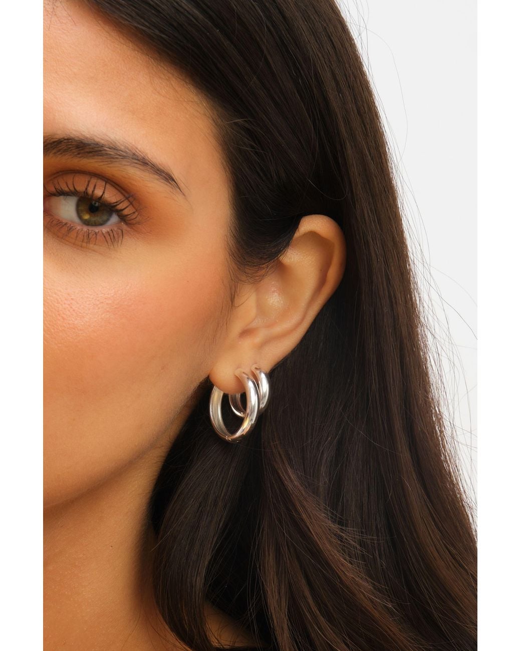 Jon Richard Metallic Waterproof Platinum Plated Small Flat Surface Hoop Earrings