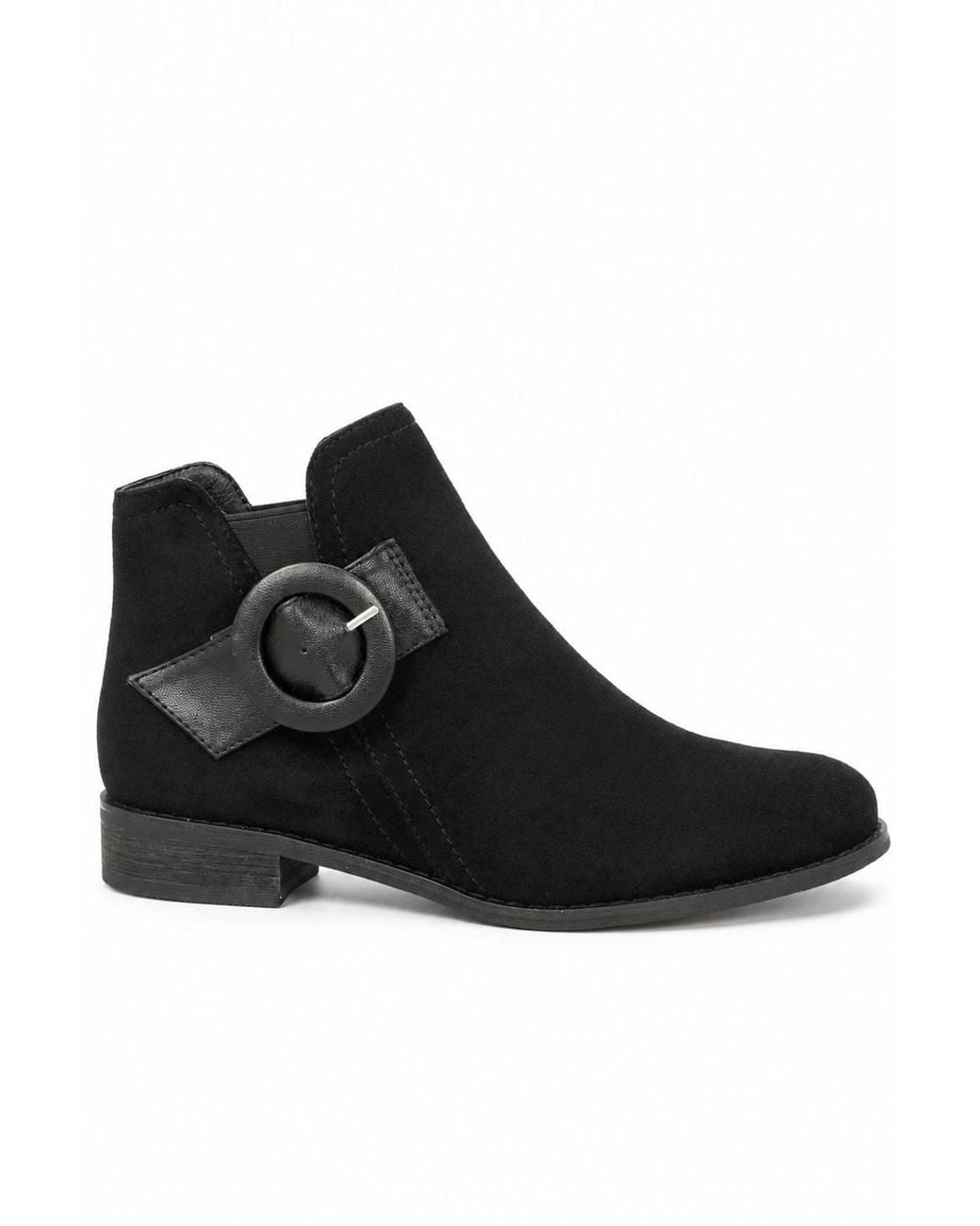 Spot on Black Buckle Detail Low Heel Ankle Boots