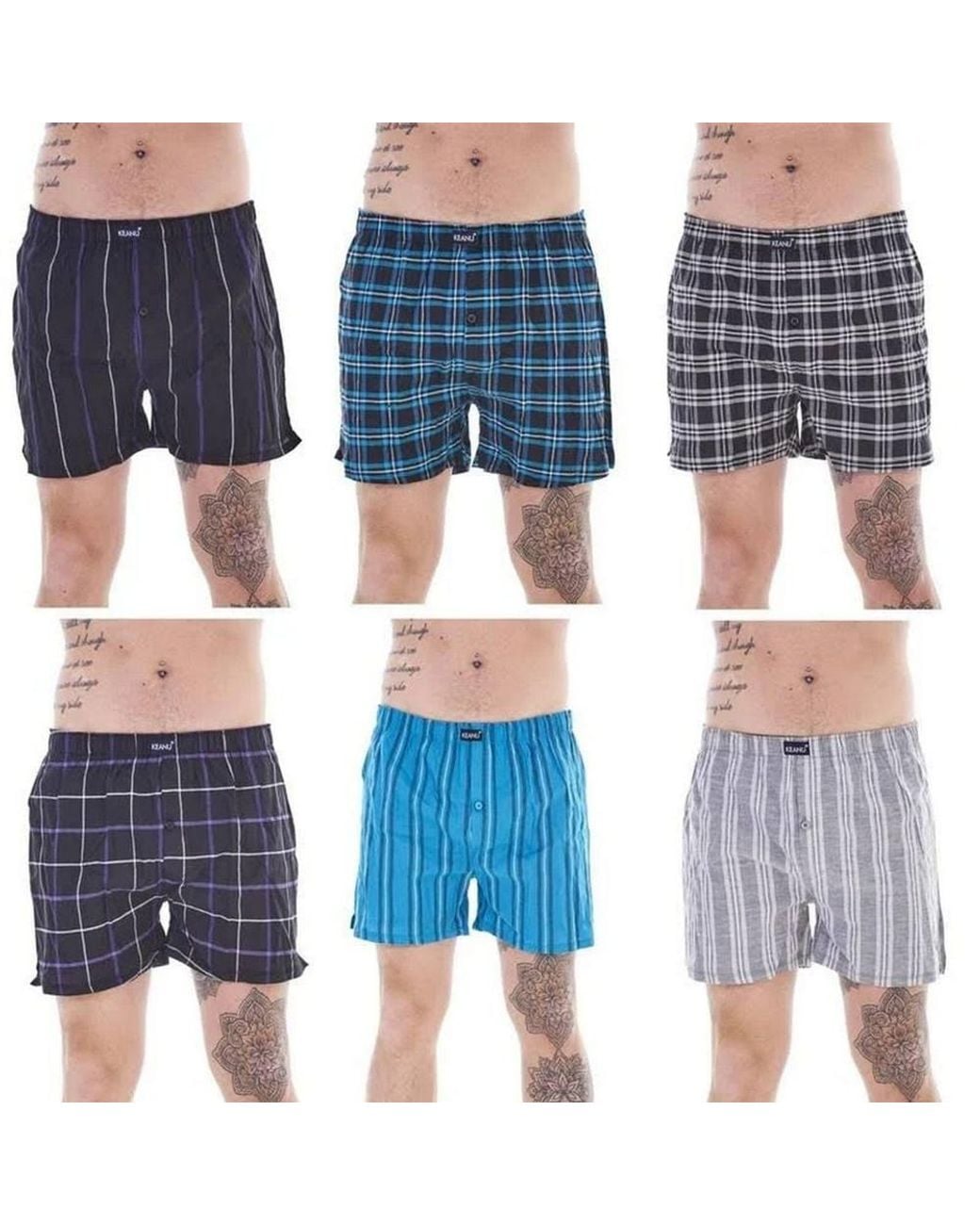 Keanu Blue Patterned Woven Boxer Shorts (Pack Of 6) for men