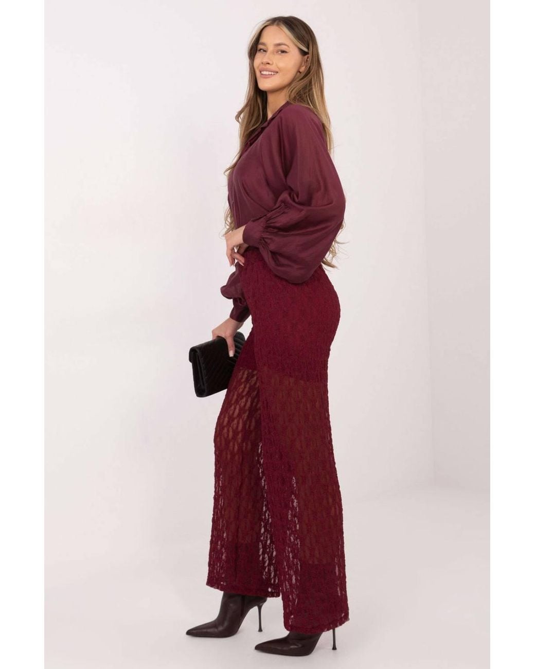 Love Lace Red Elegant Lace Wide Leg Pull On Trousers