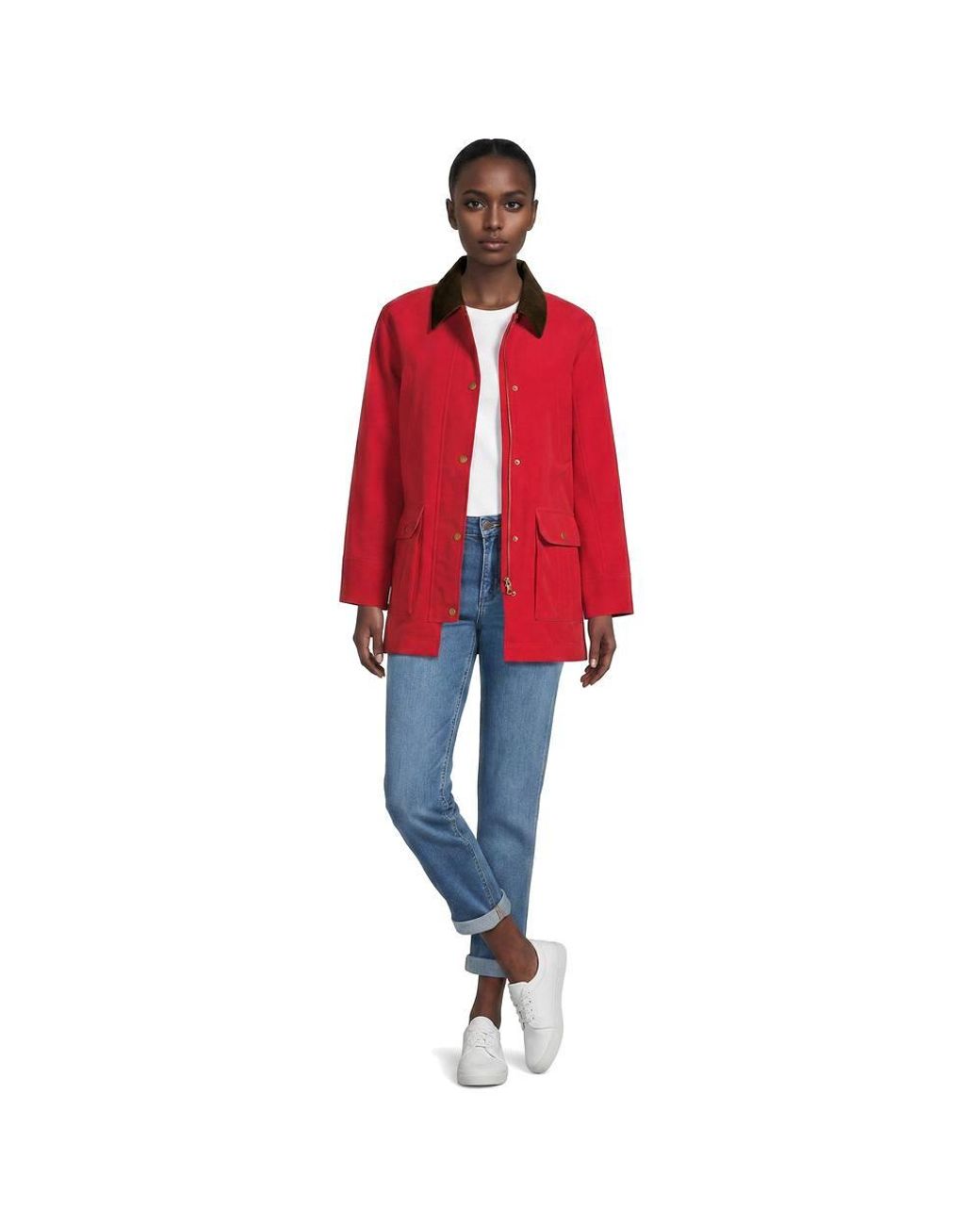 Lands' End Red Waterproof Squall Jacket With Corduroy Collar